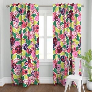 NEW Spoon flower Cyprus Cotton Linen Papercut Rose Print Set of 2 Curtain Panels